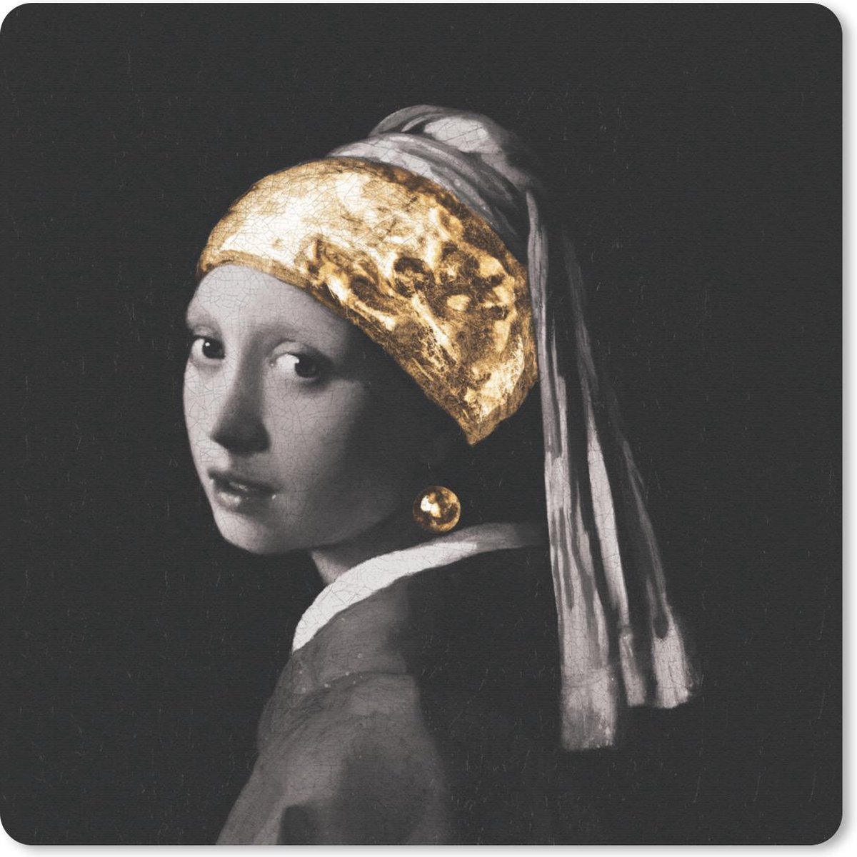 Muismat 30x30 cm - Mousepad Het meisje met de parel - Vermeer - Goud - Muismatten