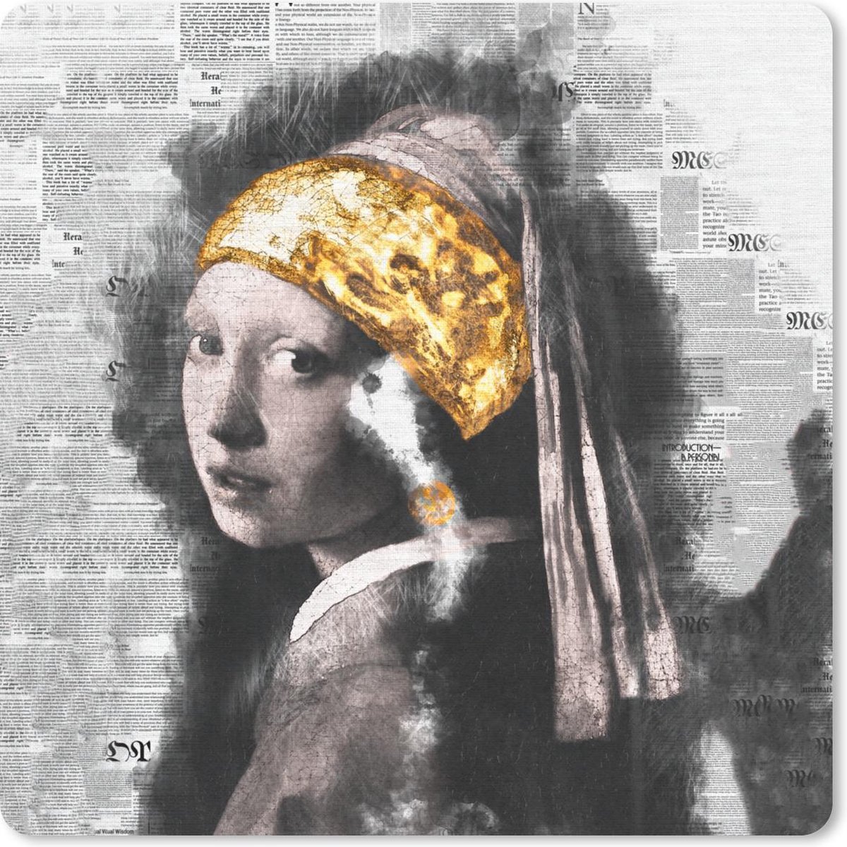 Muismat 20x20 cm - Mousepad Het meisje met de parel - Vermeer - Goud - Muismatten