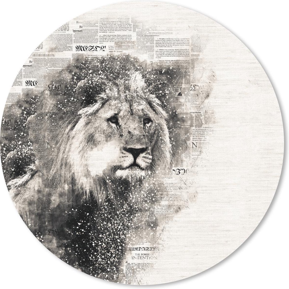 Muismat rond 30x30 cm - Mousepad Leeuw - Krant - Zwart - Wit - Ronde muismatten