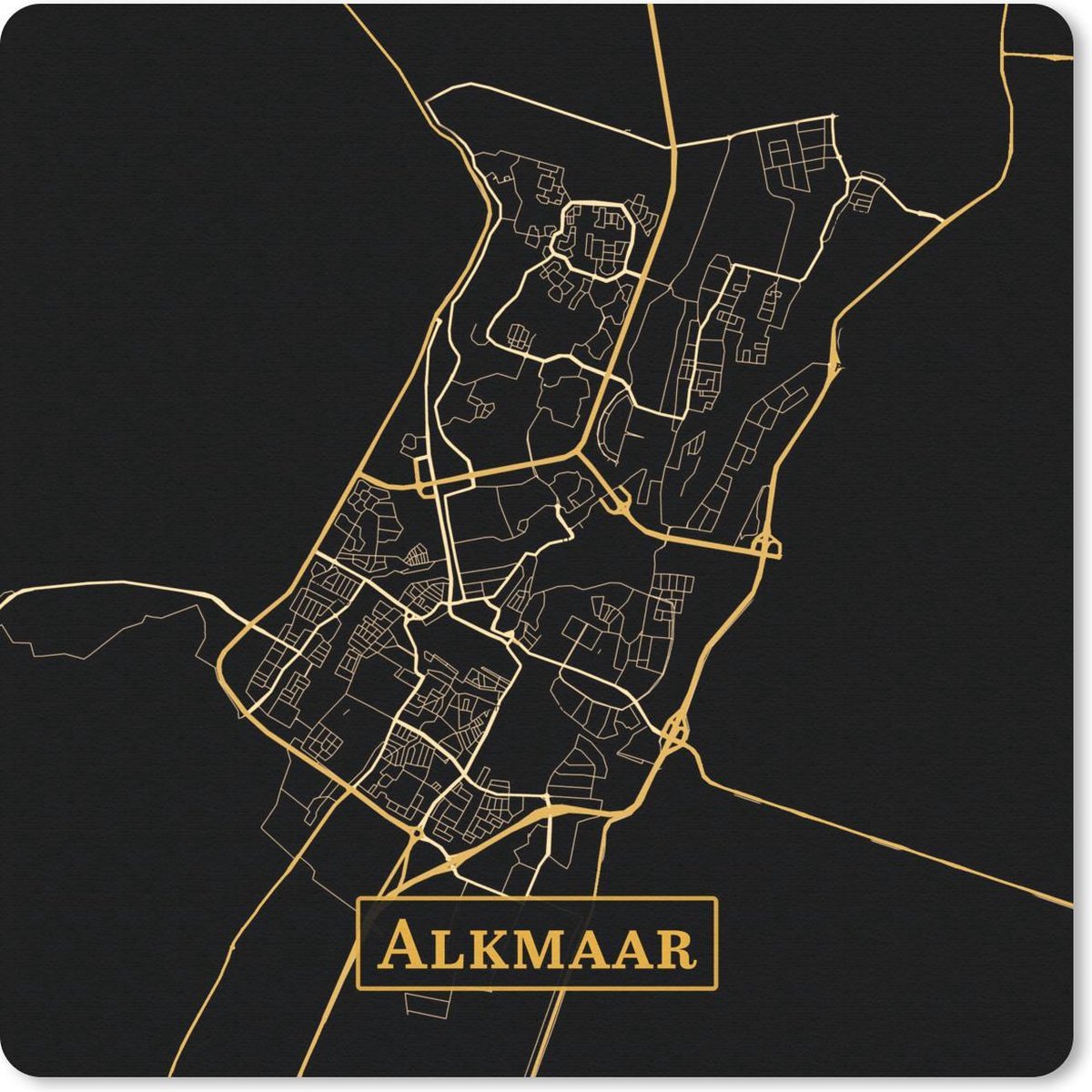 Muismat 30x30 cm - Mousepad Kaart - Alkmaar - Zwart - Goud - Muismatten