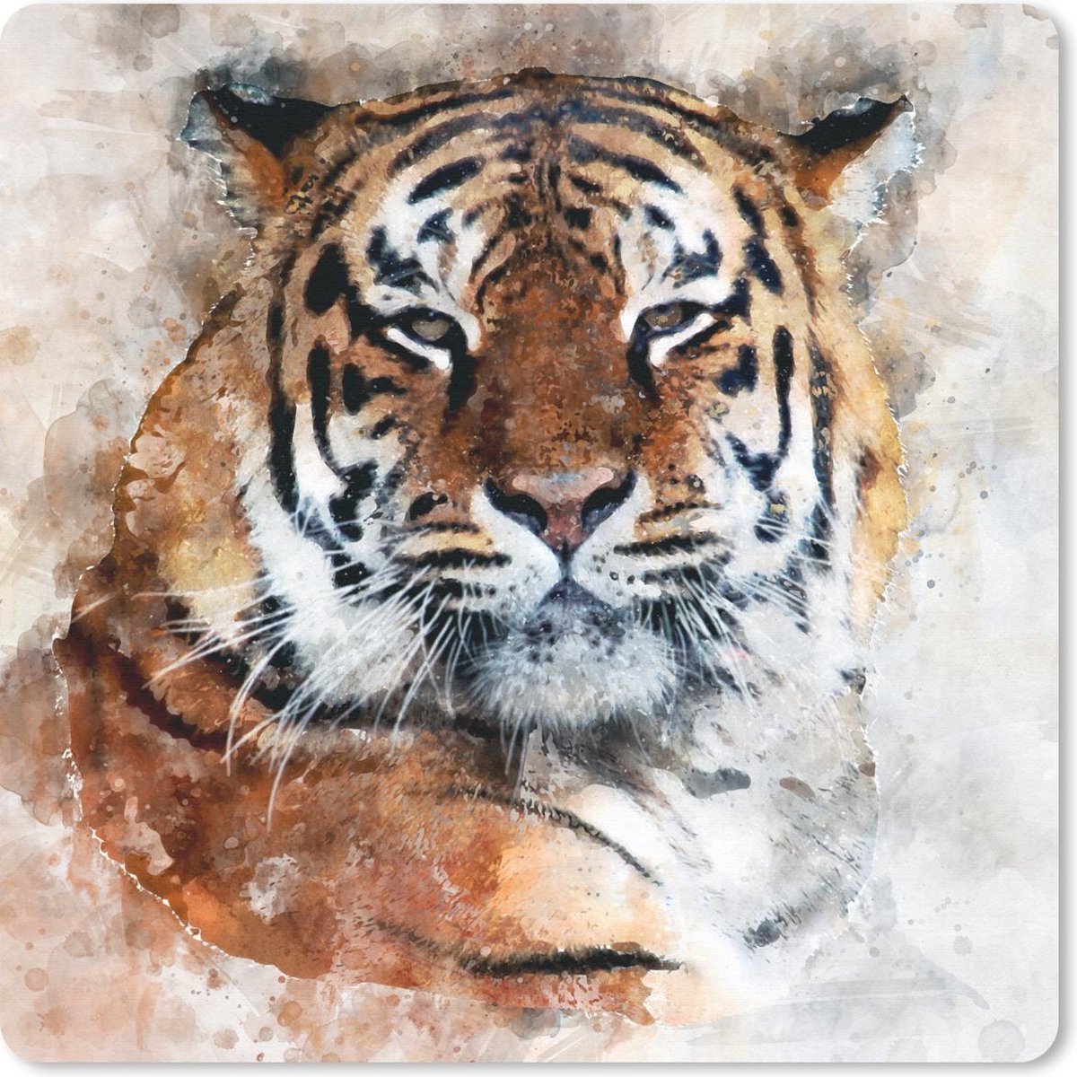 Muismat 20x20 cm - Mousepad Tijger - Schilderij - Oranje - Muismatten