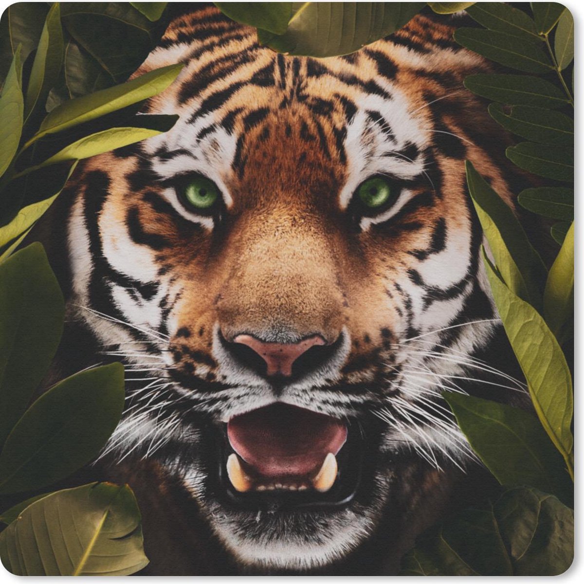 Muismat 20x20 cm - Mousepad Tijger - Bladeren - Dieren - Muismatten