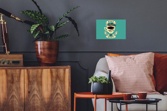 Illustration de café Vintage sur fond turquoise 30x20 cm - petite
