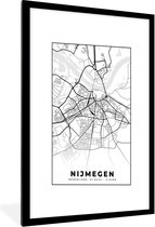 Fotolijst incl. Poster - Kaart - Nijmegen - Zwart - Wit - 60x90 cm - Posterlijst