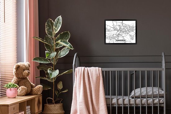 Affiche avec cadre Carte - Arnhem - Zwart - Wit - 40x40 cm