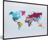 Fotolijst incl. Poster - Wereldkaart - Trendy - Kleurrijk - 60x40 cm - Posterlijst