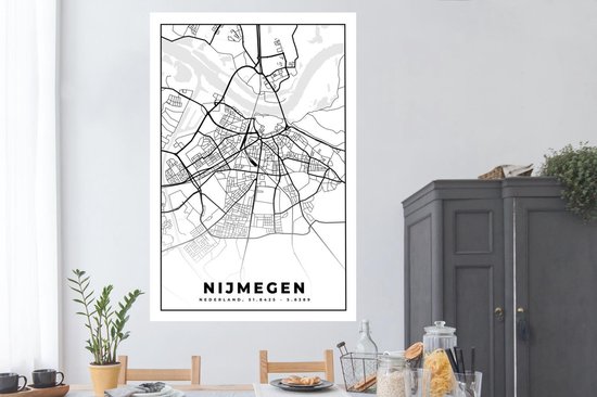 Poster Carte - Nimègue - Zwart - Wit - 120x180 cm XXL