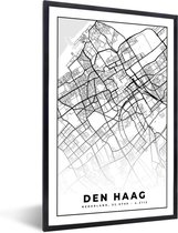 Fotolijst incl. Poster - Kaart - Den Haag - Zwart - Wit - 20x30 cm - Posterlijst