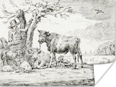 Affiche Fermier près d'une clôture et de vaches - peinture de Jean Bernard - 40x30 cm