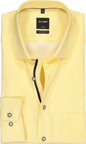 OLYMP Luxor modern fit overhemd - geel met wit mini dessin (contrast) - Strijkvrij - Boordmaat: 44