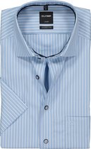 OLYMP Luxor modern fit overhemd - korte mouw - wit met lichtblauw gestreept (contrast) - Strijkvrij - Boordmaat: 45