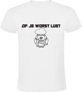 Of je worst lust Heren t-shirt | schijt aan | slagerij | slager | vlees | Wit