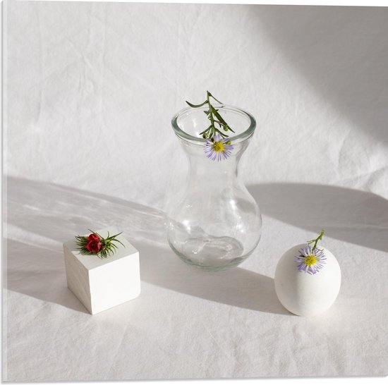 Acrylglas - Liggende Bloemetjes op Voorwerpen - 50x50cm Foto op Acrylglas (Wanddecoratie op Acrylglas)