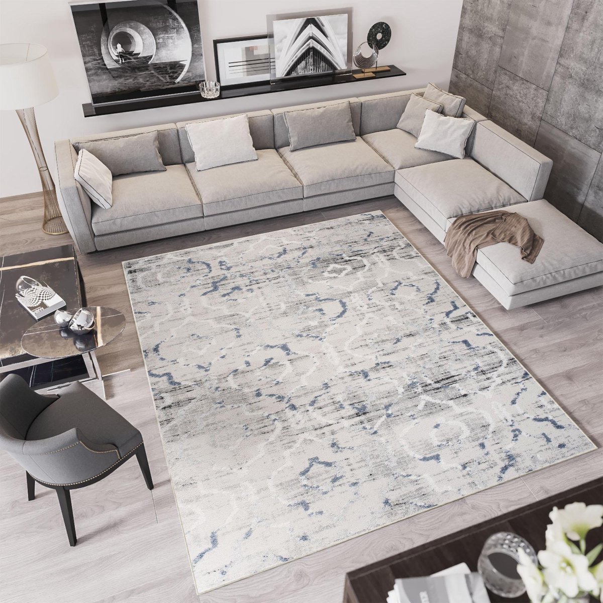 Tapiso Troya Vloerkleed Woonkamer Slaapkamer Licht Grijs Design Eyecatcher Interieur Stijl