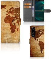 Telefoonhoesje Sony Xperia 5III Wallet Bookcase Wereldkaart