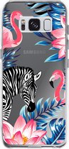 Samsung Galaxy S8 Telefoonhoesje - Transparant Siliconenhoesje - Flexibel - Met Dierenprint - Zebra & Flamingo