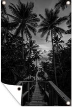 Tuinposter - Tuindoek - Tuinposters buiten - Zonsondergang met palmbomen in Phuket - zwart wit - 80x120 cm - Tuin