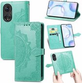 Voor Honor 50 Mandala Bloem Reliëf Horizontale Flip Lederen Case met Houder & Drie Kaartsleuven & Portemonnee & Lanyard (Groen)