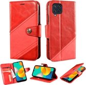 Voor Samsung Galaxy M32 Contrast Kleur Splicing Retro Textuur Horizontale Flip PU Lederen Case met Kaartsleuven & Houder & Portemonnee (Rood)