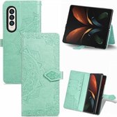 Voor Samsung Galaxy Z Fold3 Mandala Bloem Reliëf Horizontale Flip Lederen Case met Houder & Drie Kaartsleuven & Portemonnee & Lanyard (Groen)