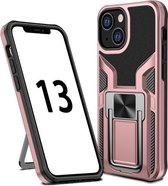 Armor 2 in 1 pc + TPU magnetische schokbestendige hoes met opvouwbare houder voor iPhone 13 mini (roségoud)