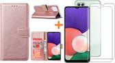 Samsung A22 5G hoesje bookcase Rose Goud - Samsung Galaxy A22 5G hoesje portemonnee boek case - A22 book case hoes cover - Galaxyt A22 5G screenprotector / 2X tempered glass