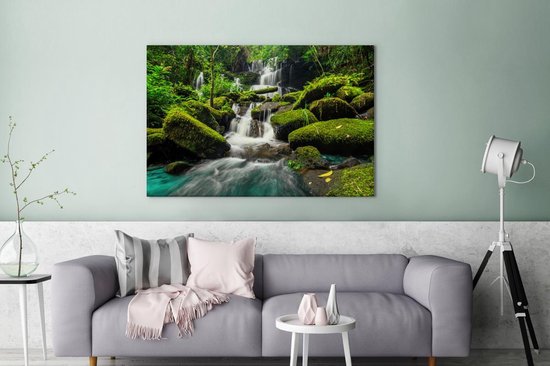 Peintures Toile Cascade - Mousse - Nature - 120x80 cm - Décoration murale