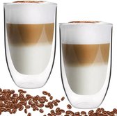 Luxe Latte Macchiato Glazen Dubbelwandig - Dubbelwandige Koffieglazen - Cappuccino Glazen - Cappuccino Kop - Latte Glazen - Theeglas Dubbelwandig - 450 ML - Set Van 2