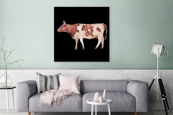 Peintures sur Toile Vache - Animal - Zwart - 90x90 cm - Décoration murale