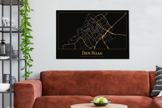 Peintures sur Toile City Map - La Haye - Or - Zwart - 120x80 cm - Décoration murale