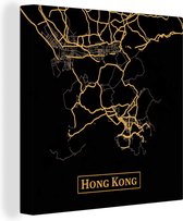 Tableau Peinture Carte - Hong Kong - Chine - Or - Zwart - 20x20 cm - Décoration murale