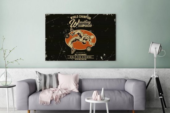 Tableau sur toile Vintage - Lutte - Sport - 120x80 cm - Décoration murale - Cadeau Vaderdag - Cadeau - Cadeau pour lui - Astuce - Hommes