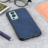 Voor OnePlus Nord 2 5G Tweekleurige Koeienhuid Textuur PU Schokbestendige Beschermhoes (Blauw)