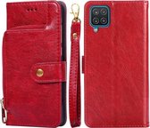 Voor Samsung Galaxy A12 Rits Tas PU + TPU Horizontale Flip Lederen Case met Houder & Kaartsleuf & Portemonnee & Lanyard (Rood)
