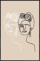 JUNIQE - Poster in kunststof lijst Frida Double Beige -30x45 /Ivoor