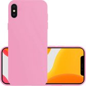 Hoes Geschikt voor iPhone X Hoesje Cover Siliconen Back Case Hoes - Lichtroze