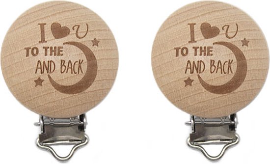 Durable Houten Speenclip "I love you to the moon and back" 2 Stuks