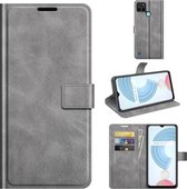 Voor OPPO Realme C21Y Retro Kalf Patroon Gesp Horizontale Flip Lederen Case met Houder & Kaartsleuven & Portemonnee (Grijs)