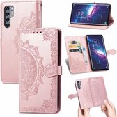 Voor TCL 20 Pro 5G Mandala Bloem Reliëf Horizontale Flip Lederen Case met Beugel/Kaartsleuf/Portemonnee/Lanyard (Rose Goud)