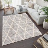 Tapiso Versay Vloerkleed Lichtgrijs Hoogpolig Shaggy Boho Tapijt Maat- 140x200