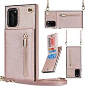 Voor Huawei P40 Pro Cross-body Rits Vierkante TPU + PU Achterkant Case met Houder & Kaartsleuven & Portemonnee & Riem (Rose Goud)