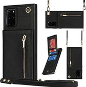 Voor Samsung Galaxy S20+ Cross-body Rits Vierkante TPU + PU Achterkant Case met Houder & Kaartsleuven & Portemonnee & Riem (Zwart)