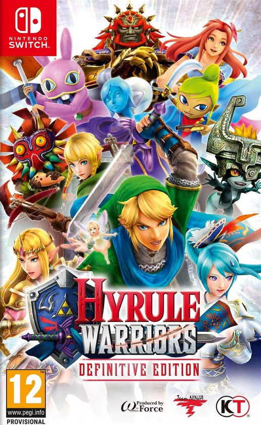 De "Hyrule Warriors: Definitive Edition"-hoes voor Nintendo Switch met veel personages.