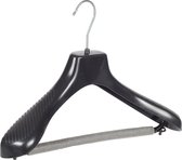 De Kledinghanger Gigant - 40 x Mantel / kostuumhanger kunststof zwart met schouderverbreding en anti-slip broeklat (2 mm schuim), 39 cm