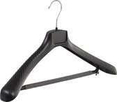 De Kledinghanger Gigant - 10 x Mantel / kostuumhanger kunststof zwart met schouderverbreding en anti-slip broeklat (2 mm schuim), 48 cm