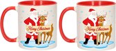 2x stuks kerstmokken Rudolph en Santa beker - 300 ml - keramiek - koffiebeker