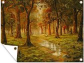 Tuinschilderij Bos - Paddenstoel - Weg - Sprookje - 80x60 cm - Tuinposter - Tuindoek - Buitenposter
