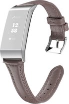 By Qubix - Fitbit Charge 3 & 4 Slim Fit Leather bandje - Grijsbruin - Fitbit charge bandje