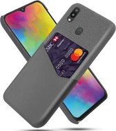 Voor Samsung Galaxy M20 Doek Textuur PC + PU lederen achterkant Schokbestendig hoesje met kaartsleuf (grijs)