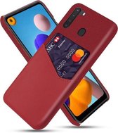 Voor Samsung Galaxy A21 Doek Textuur PC + PU lederen achterkant Schokbestendig hoesje met kaartsleuf (rood)